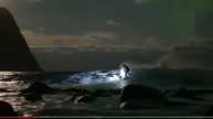 北極光下衝浪形成神秘畫面