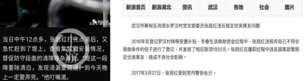 武汉罗汉村党支书张某红全家五口杀害。图为张启红被警告处分等截图。（网页截图/新<span style='max-width:0px!important;margin-left:-4px;color:#eee!important;'>!</span>唐<span style='max-width:0px!important;margin-left:-4px;color:#eee!important;'>!</span>人<span style='max-width:0px!important;margin-left:-4px;color:#eee!important;'>:</span>合成）