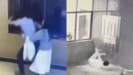 与女友吵架 中国男子突然撞碎酒店玻璃跳窗（视频）