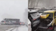 突降暴雪 吉林珲乌高速数十辆车追尾相撞（视频）