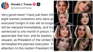 【更新】川普：伊朗8名女性抗议者被免除處決